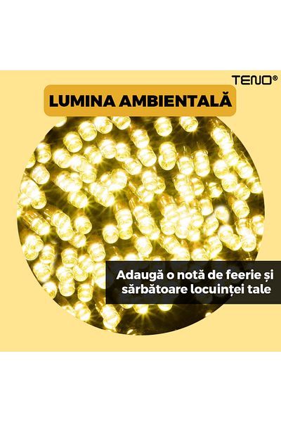 Teno Linear Christmas Installation with Teno® Solar Panel, 20 m, 8 light effects, 200 LEDs, warm white