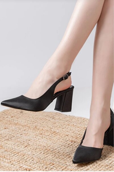 Chic Via Via Black Satin Fabric Women's Heeled Shoes