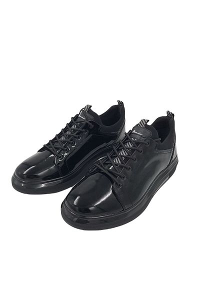 MARCOMEN 18366 Casual Men's Leather Sports Shoes Black Patent Leather