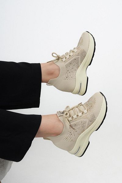 KRISTE BELL Palmira Original Kri̇stebell Stone Detailled Inner Hidden Filling Women's Sports Shoes Beige