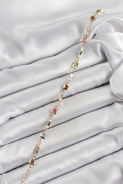 callerrons accessories Brass Gold Color Mixed Color Square Zircon Stone Women's Bracelet - Ebj250605W34566