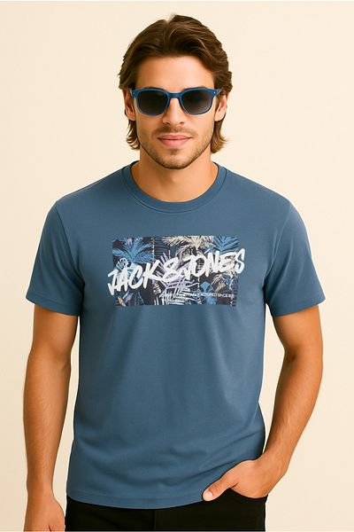 Jack & Jones Ανδρικό μπλουζάκι με τυπωμένο λογότυπο μπλε