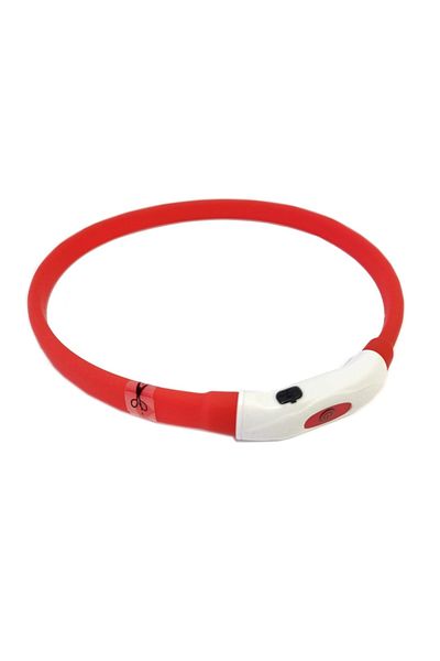 Ropet Silicone Collar with LED for Dogs, 55cm, Adjustable, Red, Rechargeable, USB Included, Ropet