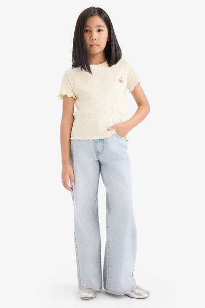 DeFacto New Season Girls Slim Fit Slim Fit Crew Neck Printed Ribbed Camisole Short