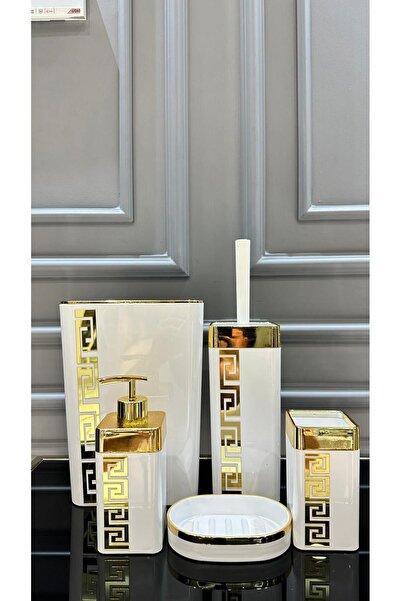 Vakıf home 5 Parça Akrilik Banyo Seti Gold Fırçalık Sabunluk