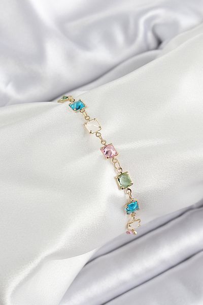 callerrons accessories Brass Gold Color Mixed Color Square Zircon Stone Women's Bracelet - Ebj250605W34570