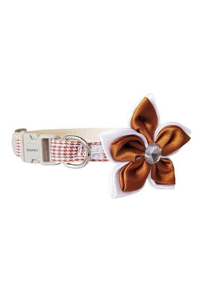 Ropet Adjustable collar with flower/bow for dogs and cats, 22-33cm/10mm, Brown/Cream, Ropet