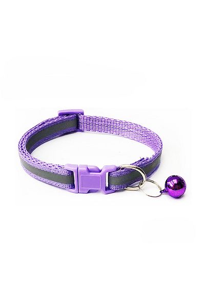 Ropet Adjustable collar with bell for dogs and cats, 18-32cm/1cm, reflective, Purple, Ropet