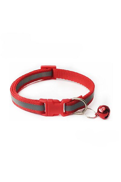 Ropet Adjustable collar with bell for dogs and cats, 18-32cm/1cm, reflective, Red, Ropet