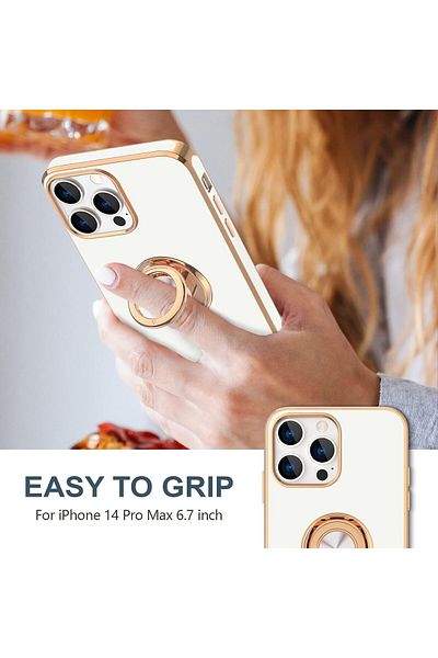 Generic Phone Case For iPhone 14 Pro Max 360°Rotatable Ring Holder Magnetic Kickstand , Girl Women Boy