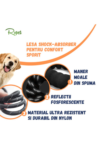 Ropet Lesa cu arc amortizor pentru caini, reflectorizanta, 1.5m, Albastru, Ropet