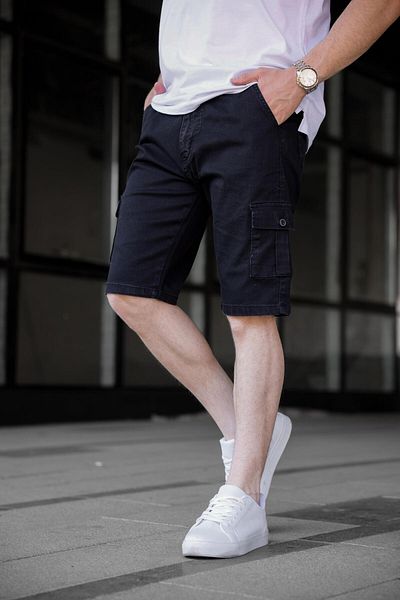 Pobudo Black Color Cargo Pocket Gabardine Men's Shorts