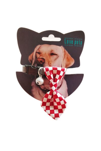 Ropet Adjustable Collar with Tie for Dogs and Cats, Small Size, with Bell, Red/White