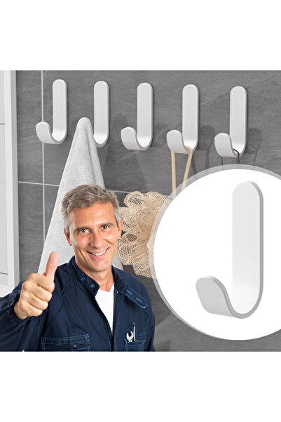 Dongda Set de 10 cârlige adezive pentru baie/bucătărie Dongda, oțel inoxidabil, alb, 7,5 x 2 x 3 cm