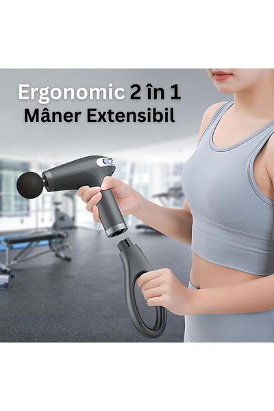 Velixo Aparat de masaj profesional, 8 viteze, 4 capete, mâner extensibil, 3200 rpm, LCD, USB-C, relaxare musculară