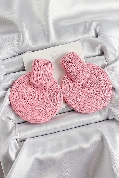 AfraBeauty Pink Circle Figured Straw Knitted Model Gold Color Women's Earrings