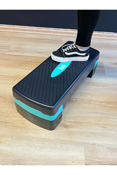 Fitli Stepper 68x28 cm, for fitness, aerobics and cardio, 3 height levels, Black-Turquoise