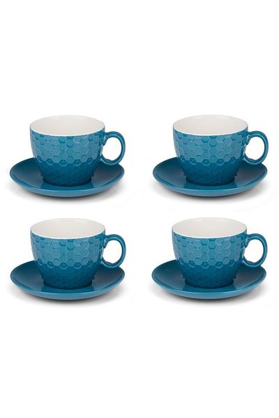 Alpina Cești și farfurioare pentru cappuccino ALPINA set de 8 albastru închis