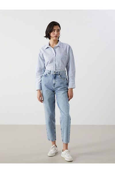 LC Waikiki Lcw Vision Striped Linen Blend Oversize Women's Shirt