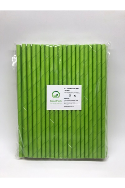 GencPack 8x230 mm Yeşil Kalın Frozen Kağıt Pipet 200 Adet