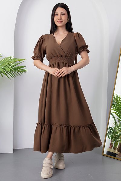 PULLIMM Double Breasted Collar Waist Gipeli Short Sleeve Dress Dks1292