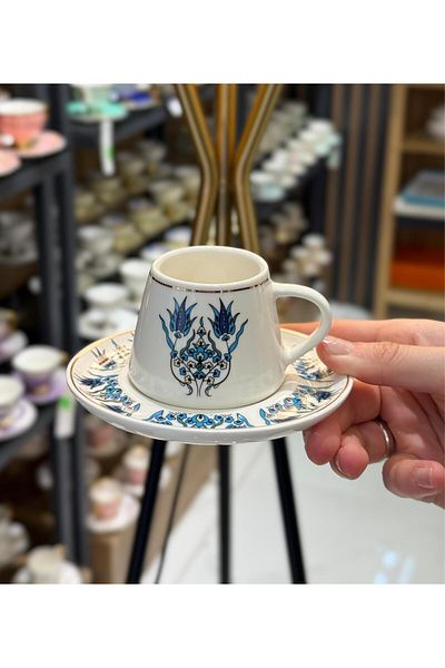 Onedekor Set of 6 İznik Blue Aegean Porcelain Premium Coffee Cups