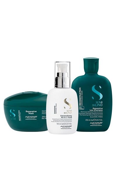 Alfaparf Milano Alfaparf Semi Di Lino Reconstruction Set Șampon 250ml, Mască 200ml, Fluid Iluminator Diamant 125ml