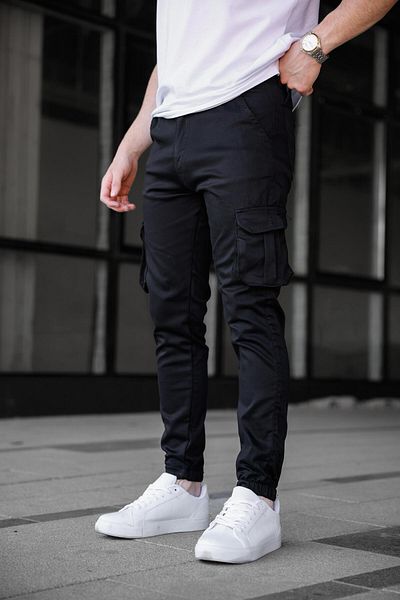 Pobudo Cargo Pocket Gabardine Fabric Black Color Men's Trousers