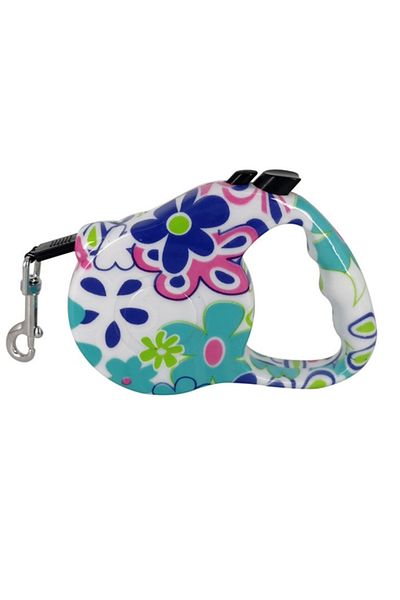 Ropet Retractable leash with ergonomic handle and brake button, tape type, 3m length, flower print