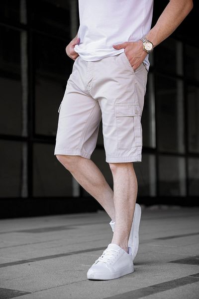 Pobudo Stone Color Cargo Pocket Gabardine Men's Shorts