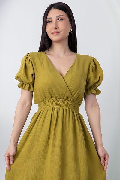 PULLIMM Double Breasted Collar Waist Gipeli Short Sleeve Dress Dks1292