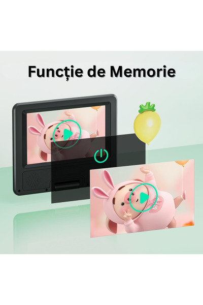 Velixo Player DVD portabil HD de 7,5", rotativ la 270°, telecomandă, USB/SD/CD/AV, încărcător auto, rezoluție 800x488