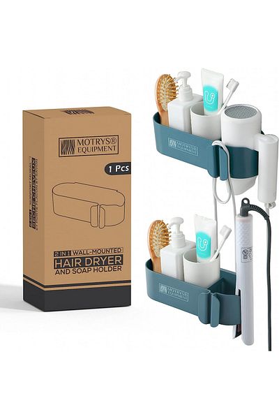 MOTRYS Hair Dryer Holder, Plastic, Dark Blue, 25.5 X 10 X 7 Cm
