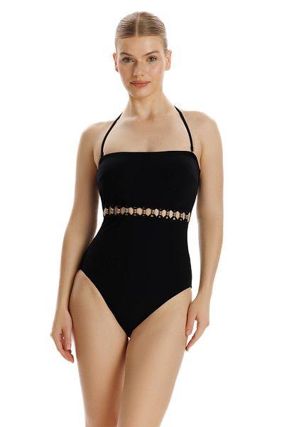 ZEKİ Zeki Licinia Black Swimsuit with Accessory Detail