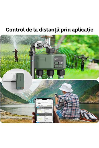Velixo Controler de irigații WiFi cu 3 ieșiri, control prin aplicație, automat/manual, impermeabil, Alexa/Google, senzor