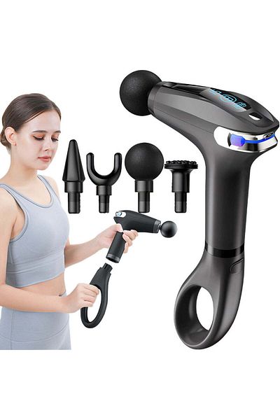 Velixo Aparat de masaj profesional, 8 viteze, 4 capete, mâner extensibil, 3200 rpm, LCD, USB-C, relaxare musculară