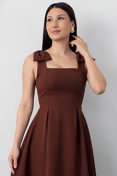 PULLIMM Rochie plisată cu fundă pe umăr cu guler pătrat 2025-4185