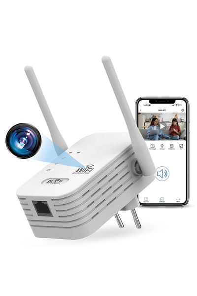 iUni Mini WiFi Camera in Signal Amplifier iUni RP1, Full HD, MicroSD Card Support, Live View on Phone