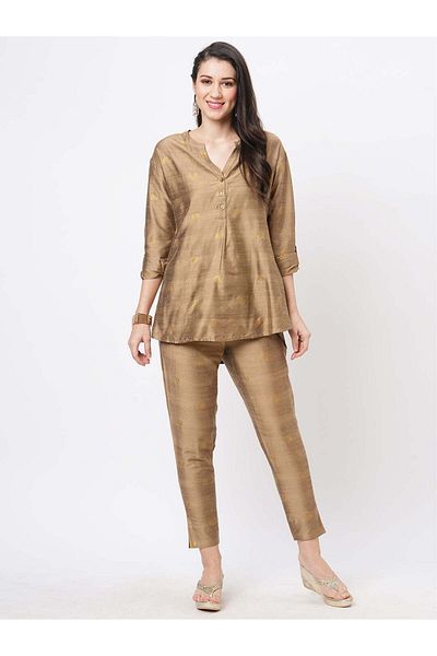 HashtagBe Rich gold tunic set with gold butti printed all over