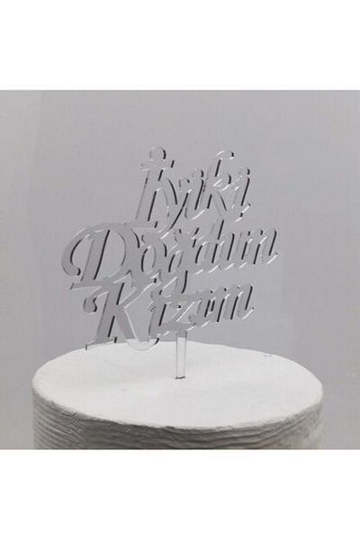 merland benvecocuk Happy Birthday Daughter Written Birthday Party Plexi Cake Decoration Silver Color