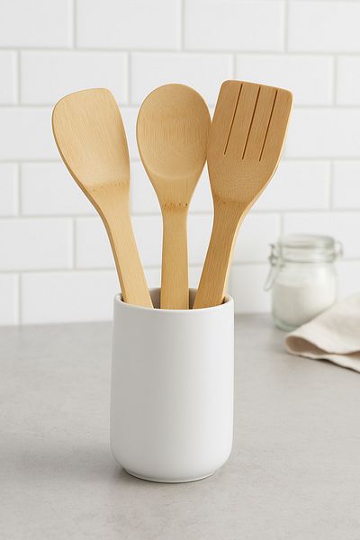 Çeşme Home 100% Natural Bamboo 3-Piece Kitchen Spoon and Spatula Set |   Eco-Friendly Durable Wooden Kitchen Utensils
