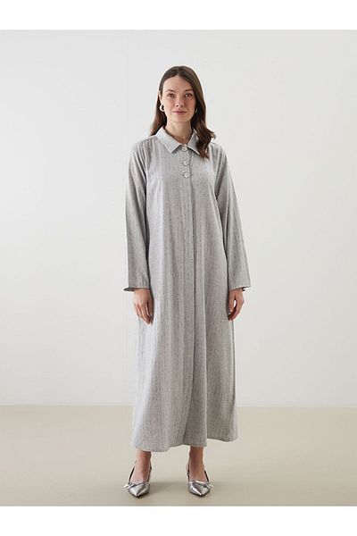 LC Waikiki Lcw Grace Striped Linen Look Shirt Dress