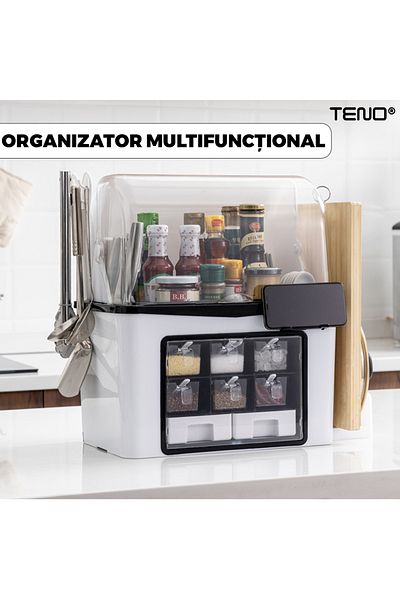 Teno Organizator Multifunctional pentru Bucatarie Teno®, suport sticle, 46 x 26 x 43 cm, alb