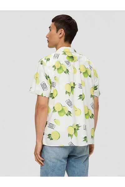 s.Oliver Men's Short-sleeved Shirt, Lime Print, Regular Fit