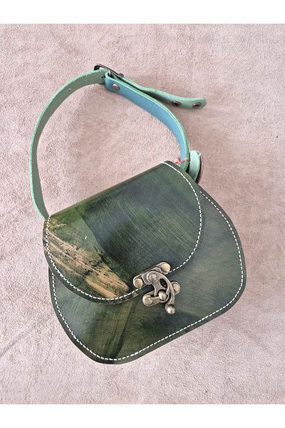 moonnisantasi Genuine Leather Ebru Art Patterned Handmade Unisex Bag
