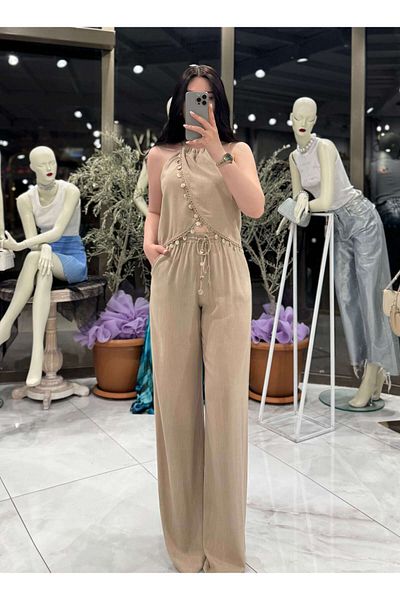 missswans Shamra Seashell Λεπτομερής μπλούζα Halter Μπεζ