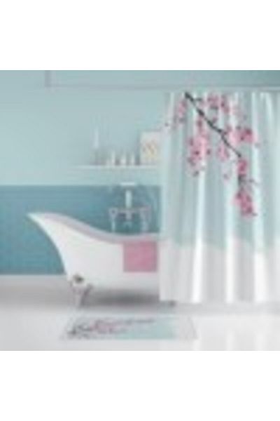 Tropikhome Perdea de duș 3D cu 12 inele, 180x200cm, Sakura (floare de cireș)