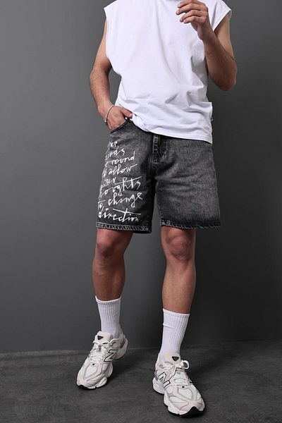 Slatra Ανδρικό Anthracite Change Direction Stone Above Knee τζιν σορτς