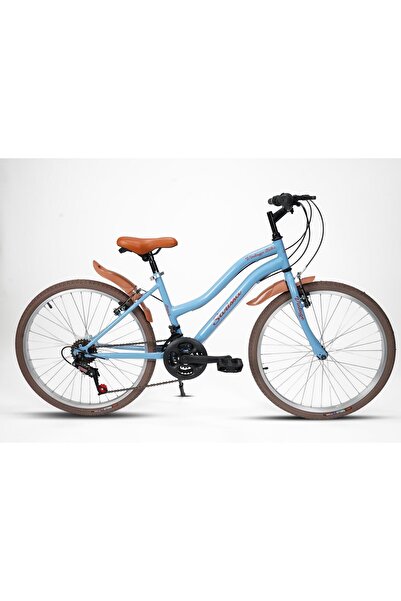 SARİSSA BİSİKLET Sarissa Vintage 24" Jant 21 Vites Çelik Kadro V Fren Unisex Şehir Bisikleti Mavi Kahverengi Lastik