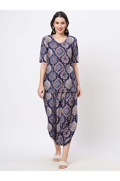 HashtagBe Featuring a printed kurti set with stylised dhoti with slit